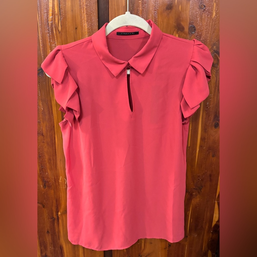 T Tahari Elegant Ruffled Sleeve Pink Blouse Size S NWT